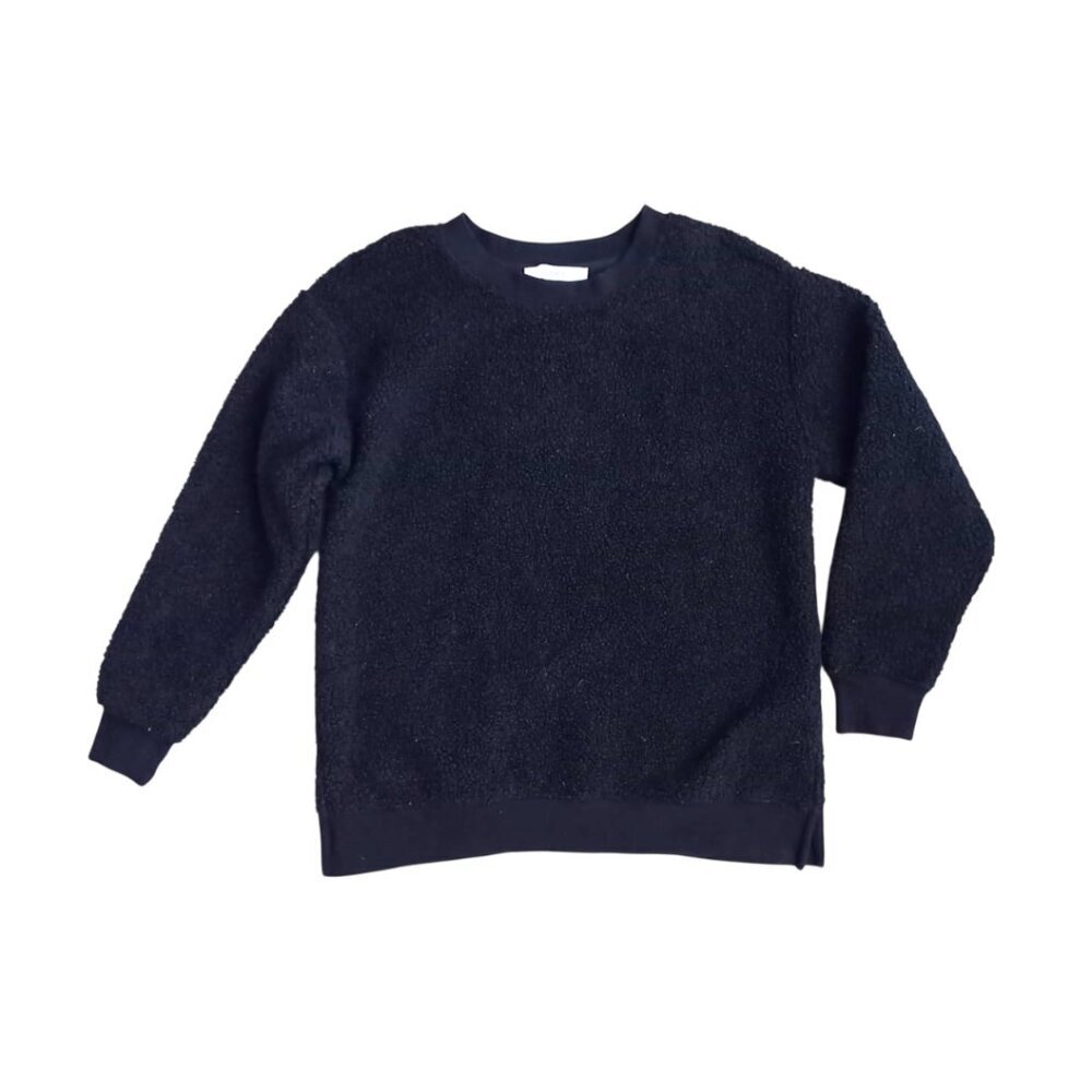 LOFT Sherpa Pullover Sweater Women's Size S Black Cozy Crewneck Fleece